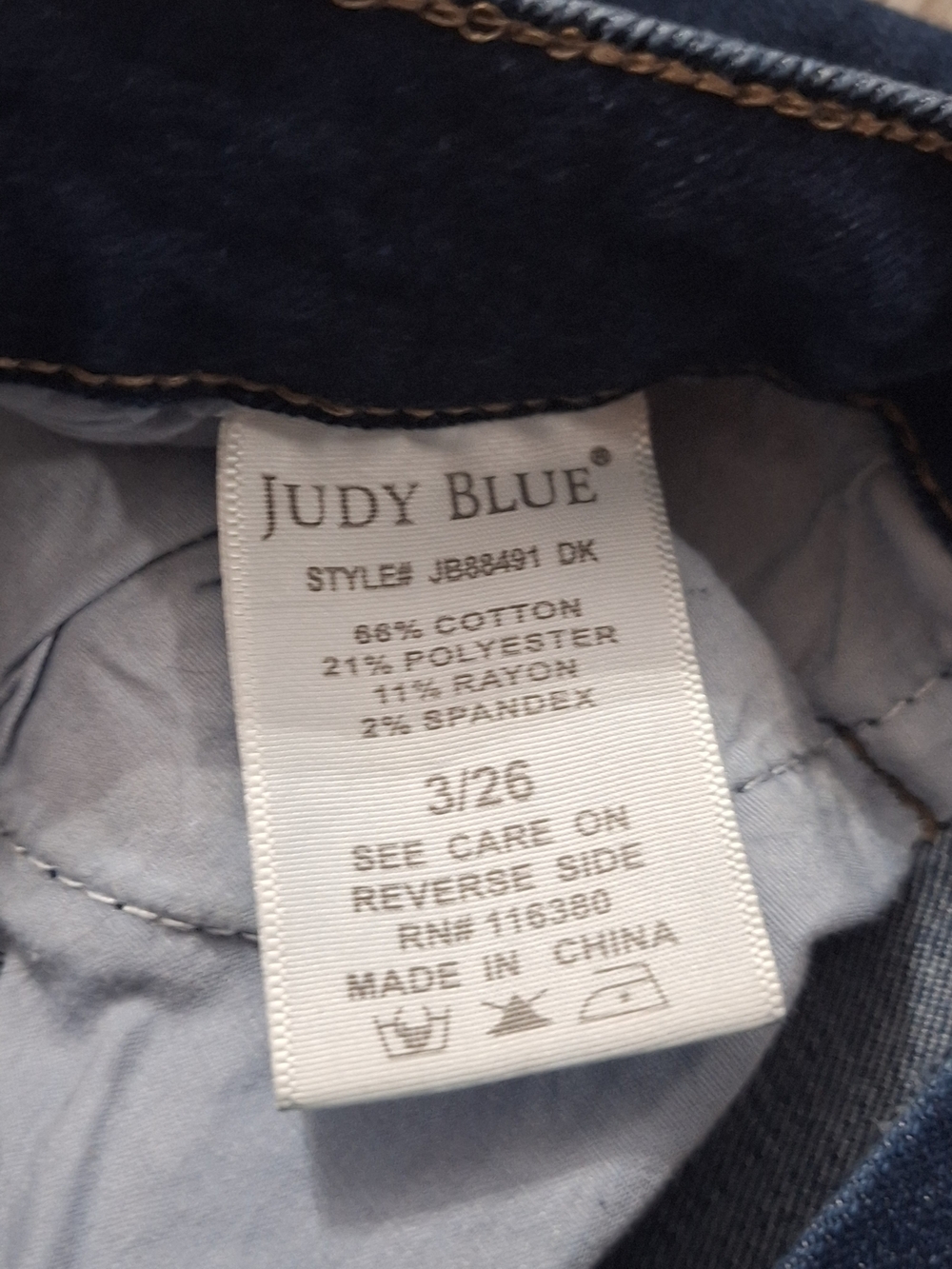 Judy Blue Dark Blue High-Rise Button-Fly Trouser Flare Jeans, Size 26 - Picture 7 of 11